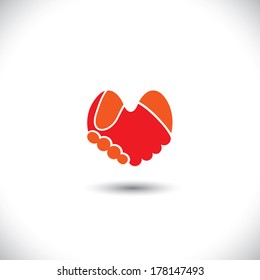 love vector - heart shaped handshake icon of boy & girl. This graphic also represents romance between boy & girl, commitment to relationship, engagement, marriage or wedding, man & woman in love, etc
