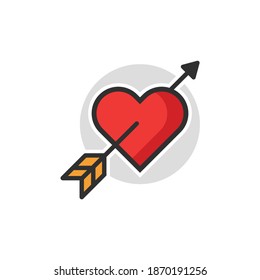 Love vector icon. Heart vector with arrow vector isolated in white good for icon, sticker, background.