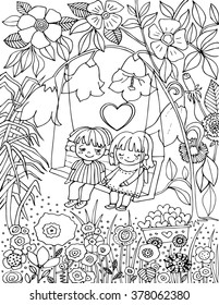 Love vector illustration. Coloring page.