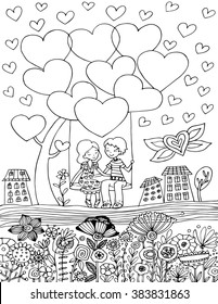 Love vector illustration. Coloring page.