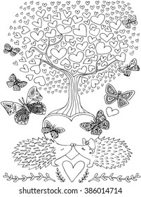 Love vector illustration. Coloring page.