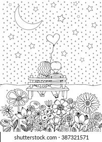 Love vector illustration. Coloring page.