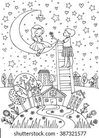 Love vector illustration. Coloring page.