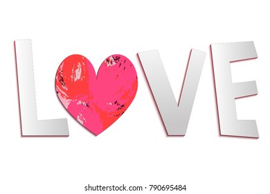 Love. Vector illustration with hand drawn kettering and colorful heart shape