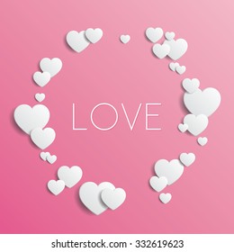 Love - Vector illustration with pink background and white hearts, eps10