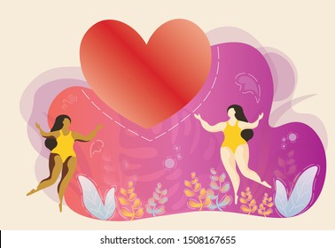 Love vector illustration . Symbolise love, body positive, charity, women's power, team work. Support contribution, gifts and abstract public good improvement.