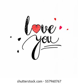 Love Vector Illustration, Typography, Handmade text, stylish text of Love You for Happy Valentine's Day.