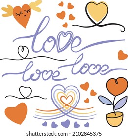 Love vector lettering with a hearts doodle elements