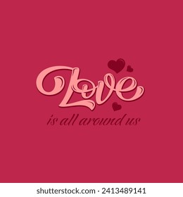 Love Vector Lettering illustration on magenta color background. Template for invitation, card, banner, social media, poster, menu, cover
