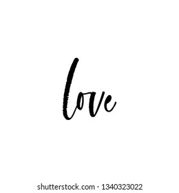 Love vector lettering phrase. Handwritten word. Love calligraphy script. Typography poster with modern black calligraphic brush painted text isolated