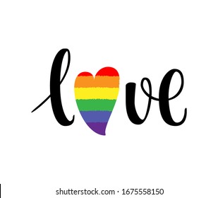 Love vector lettering, rainbow flag
