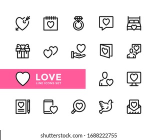 Love vector line icons. Simple set of outline symbols, graphic design elements. Line icons