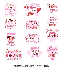 Love vector lovely calligraphy lovable lettering iloveyou quote with heart sign for lover on Valentines day beloved card illustration isolated on white background