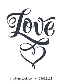 Love vector on white background. Lettering for invitation, wedding and greeting card, prints and posters. Hand drawn inscription, love calligraphic design