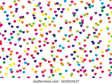 Love vector pattern. Invitation on white backdrop. Confetti background. Beautiful confetti hearts, great design for any purposes. Vector wallpaper. Colorful celebration background.