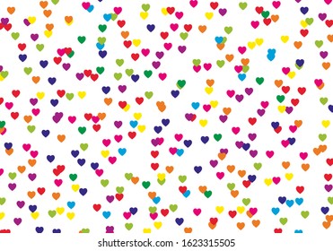 Love vector pattern. Invitation on white backdrop. Confetti background. Beautiful confetti hearts, great design for any purposes. Vector wallpaper. Colorful celebration background.