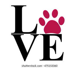 Love vector with paw print vector illustration background