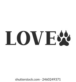 Love vector quote. Dog treat isolated on white background. Pets food symbol. Bone shaped treats for dogs. Paw print vector illustration.