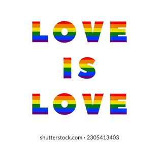 AMOR ES AMOR vectorial tipografía de color arcoiris banner. lgbt. mes del orgullo. Derechos humanos y tolerancia. Cartel, tarjeta, pancarta y fondo. Ilustración del vector