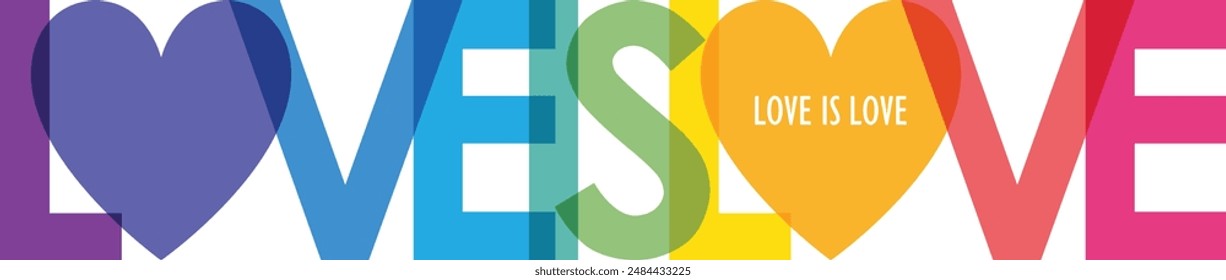 LOVE IS LOVE Vektorgrafik regenbogenfarbene Typografie Banner mit Herzsymbol