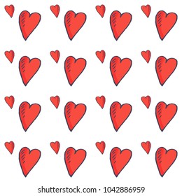 Love vector seamless pattern: sketchy etching hearts in a doodle style. Hearts or nubes cute romantic pattern is great as wrapping paper, textile print or site backdrop.