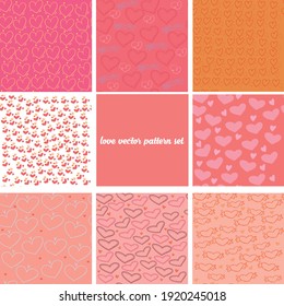 love vector set of ten texture patterns hearts valentines day colored