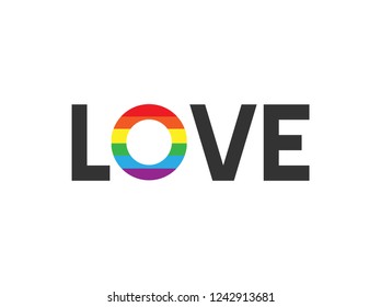 Love vector sign with rainbow lgbt flag isolated on white 