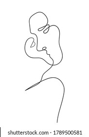Love vector. Symbol of love. Kiss line vector illustration. Minimalist face icon. Couple logo. 2 faces. Man and woman. Couple kissing line drawing. Love line art. Minimalism print