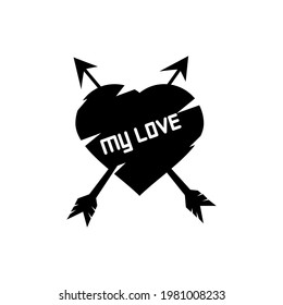vector de amor con dos flechas en estilo de silueta sobre fondo blanco, 14 de febrero