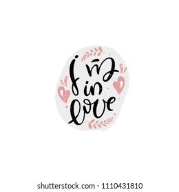 I'm in love - vector typography. Handdrawn romantic lettering with graphic decor elements. Unique handdrawn style