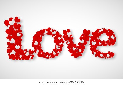 Love. Vector Valentine's card. Love background with hearts and shadow