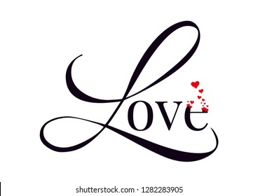 Love, vector. Wording design, lettering. Red hearts illustration. Romantic Wall Decals, Wall artwork, Art Decoration, Wording Design isolated on white background