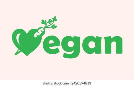Love vegan text with heart letter V pierced with carrot.