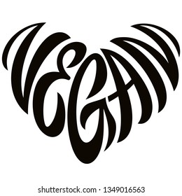 Love Vegan Word Handdrawn Lettering In The Shape Of Heart Sign Emblem