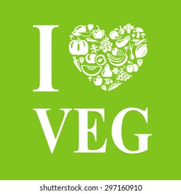 I love vegetables,vegetarian. Vegetarian food heart shape.