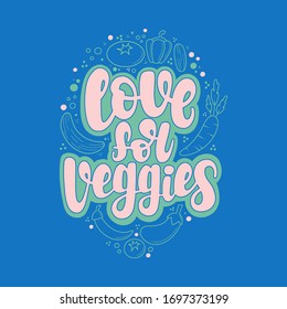 Amor por los vegetales.Grabado de vectores. Diseño de tarjetas, ropa y otros artículos