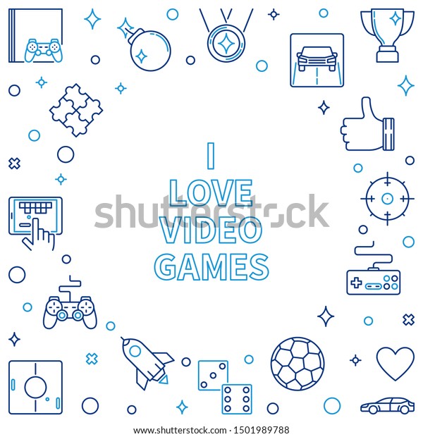 I Love Video Games outline frame. Vector\
Game concept linear\
illustration