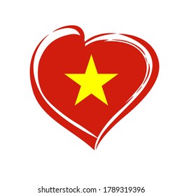 Love Vietnam emblem colored. Independence day of Vietnam vector background red heart in national Vietnamese flag colors	