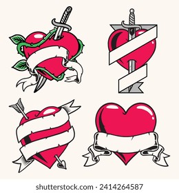 Love vintage illustration vector with flag, Valentines day