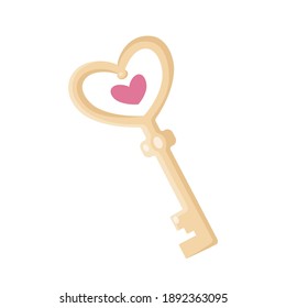 Love vintage key with heart shaped. Valentine's day theme. Vector illustration in doodle style. Symbol of love and passion. Element for design, print, web and mobile application etc.