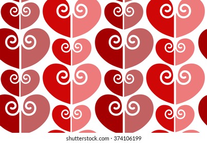 Love vintage seamless pattern with red hearts created with spiral and curl