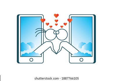 Love virtual. Concept of online dating. Virtual relationship and social networking