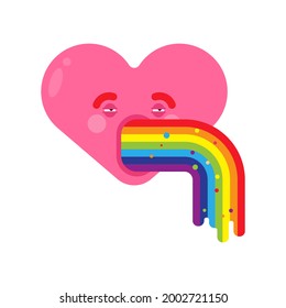 Love Vomit Rainbow Isolated. Heart Retching Cartoon Vector Illustration