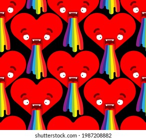 Love Vomit Rainbow Pattern Seamless. Heart Retching Cartoon Vector Background