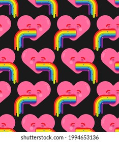 Love Vomit Rainbow Pattern Seamless. Heart Retching Cartoon Vector Background