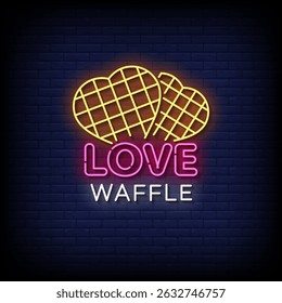 love waffle neon sign with brick wall background vector