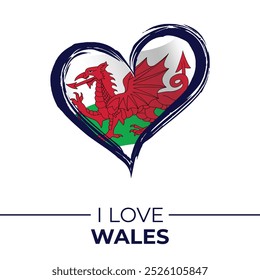 I Love Wales Banner with Flag in Heart. United Kingdom love Emblem Isolated on White Background. Vector, Illustration, Isolated, Love, Background.
