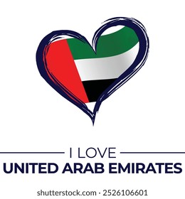 I Love Wales United Arab Emirates with Flag in Heart. United Kingdom love Emblem Isolated on White Background. Vector, Illustration, Isolated, Love, Background, UAE.