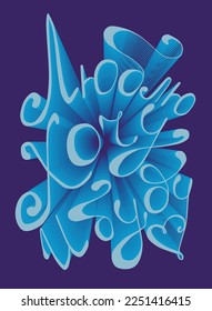 I love, I want and I will, inscription in Russian. Love 3d text effect. Valentine card template. Volumetric lettering.