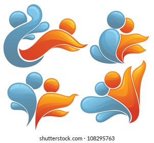 love and war, vector collection of water and fire symbols and people concepts